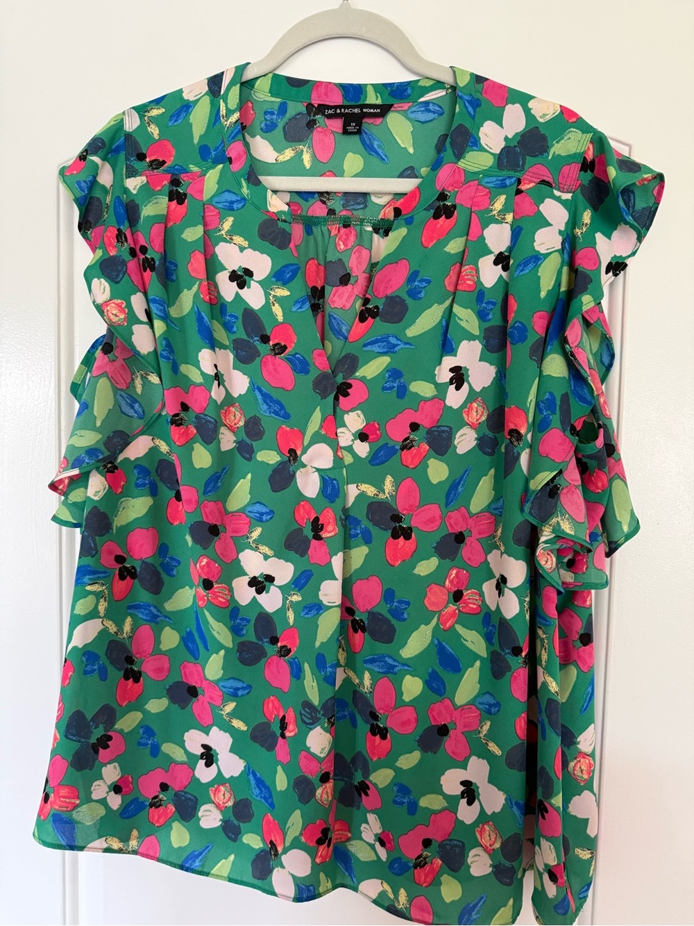 Zac & Rachel Green Floral Ruffle Sleeve Top